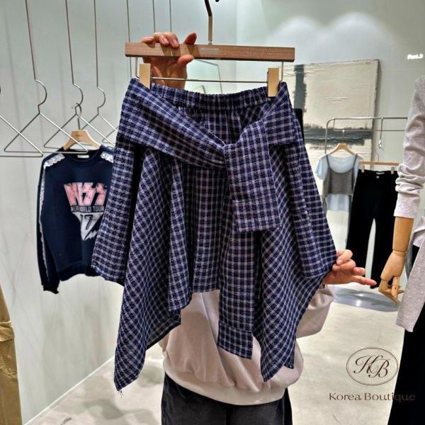 SS471 春季 格紋綁帶造型裙 