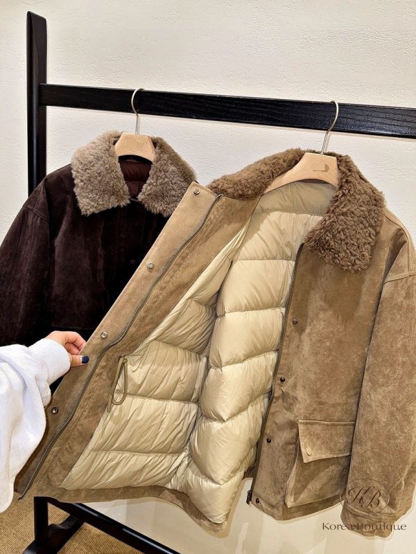 FWKR94 冬季 毛毛領鋪棉外套 麂皮感 