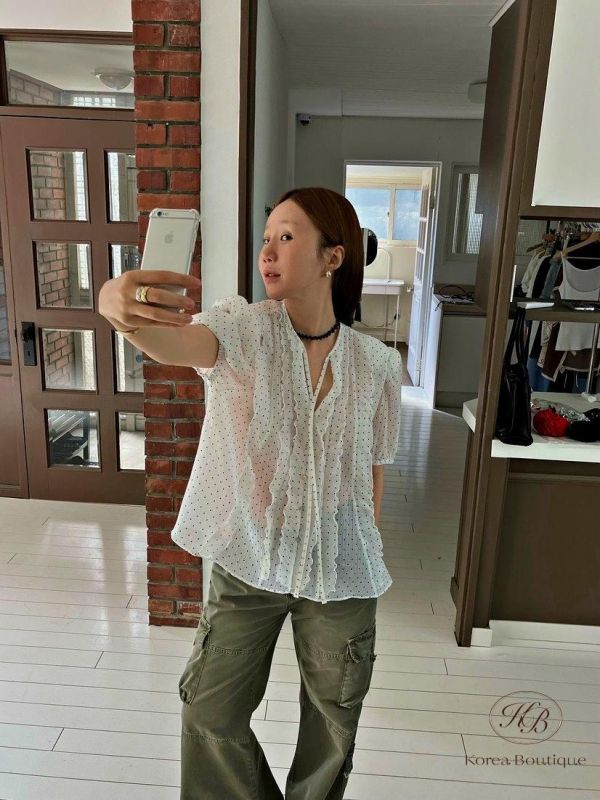 SS338 春季 點點花邊上衣 