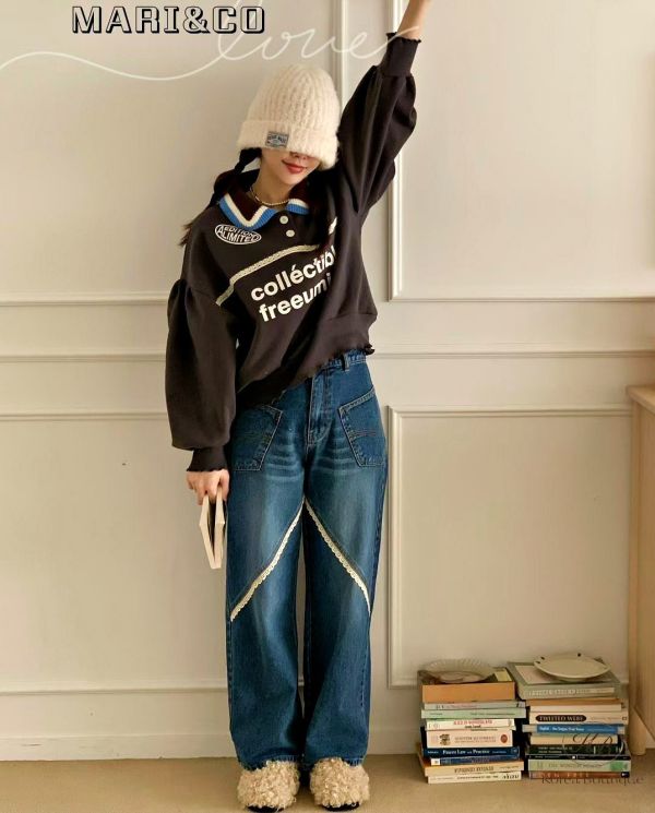 FWKR86 冬季 可愛的領口上衣 