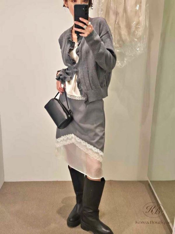 SS124 春季 細節好美的透紗蕾絲半身裙 