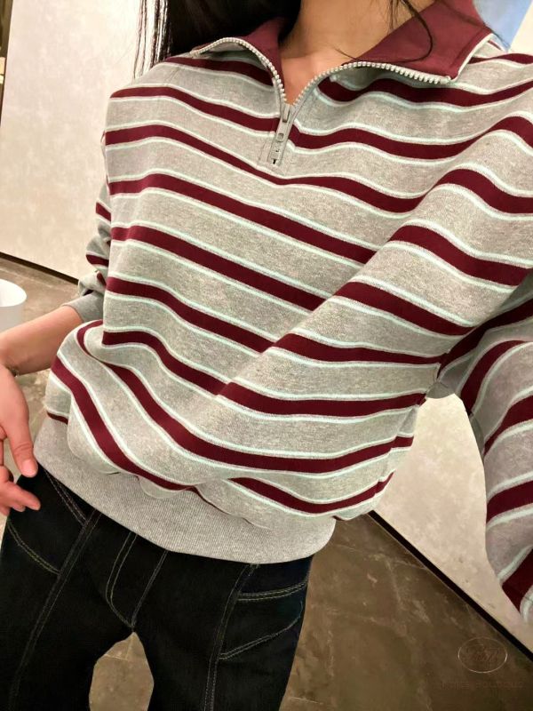 Fw434 冬季 加絨版條紋上衣 