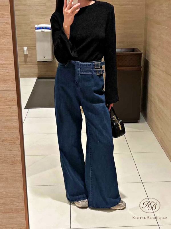 FWKR62 冬季 腰帶設計牛仔褲 加絨 