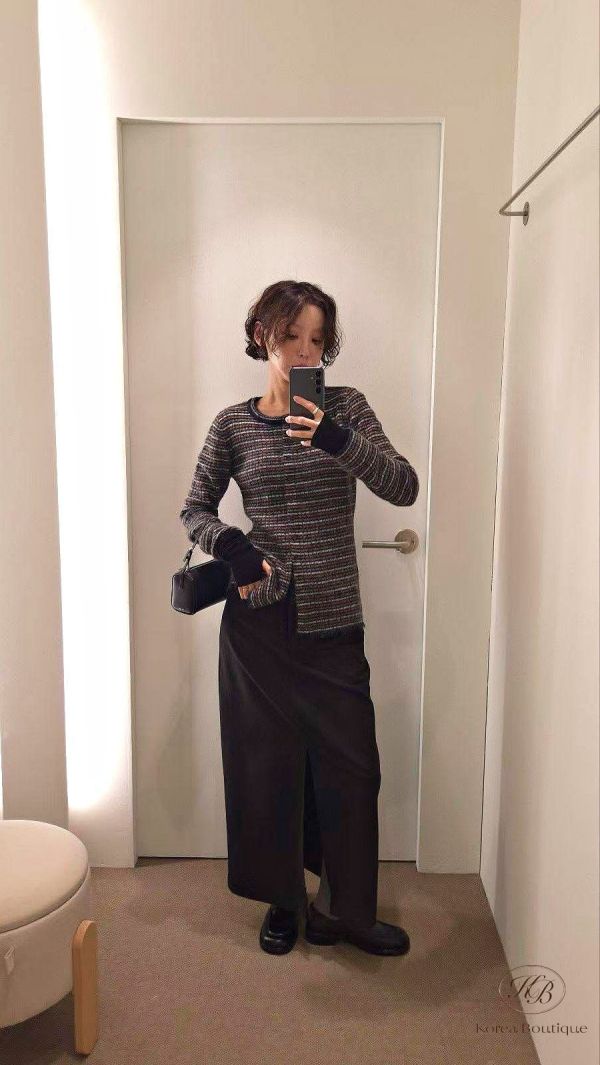 Fw420 秋季 質感排扣條紋針織衫 