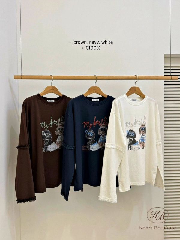 Fw296 秋季 假兩件可愛狗狗上衣 