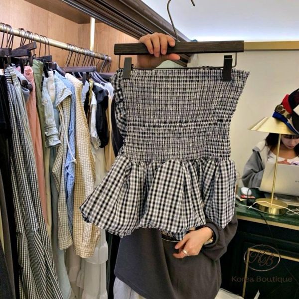 SS396 春季 平口格紋小洋裝上衣 