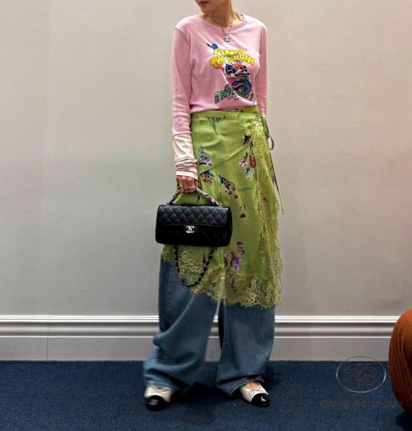 SS184 春季 可愛花色拼接手袖上衣 