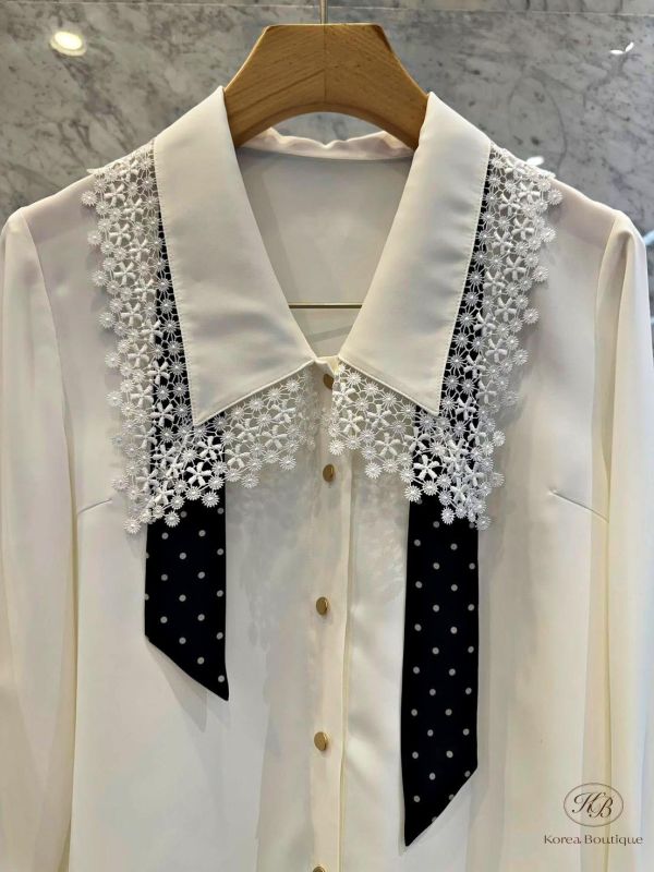 SS157 春季 重工js 蕾絲領巾襯衫 