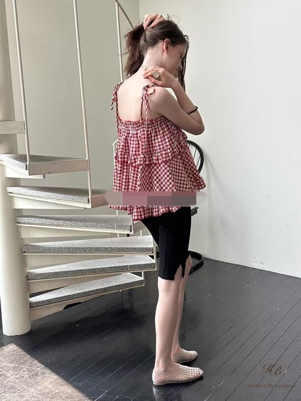 Su43 夏裝 格子細肩帶背心 