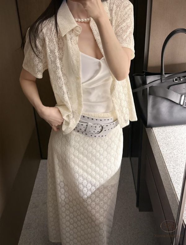 Sv08 夏裝 浮雕花襯衫套裝 