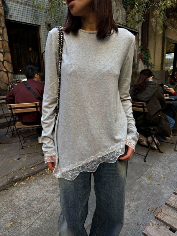 SS11 冬季 下擺有蕾絲設計的上衣 絨布面 