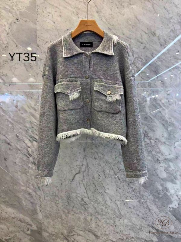 Fw436 冬季 Js設計家 鬚鬚邊設計開襟外套 