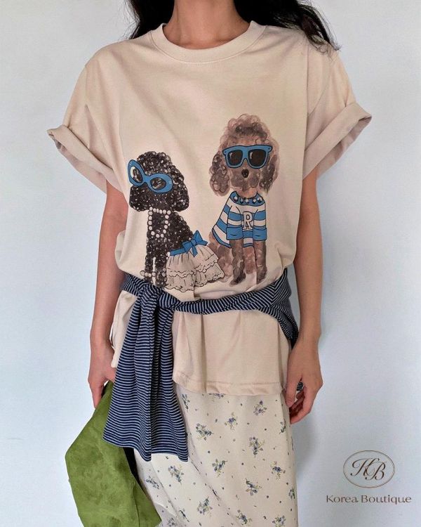 FW2706 秋季 可愛墨鏡狗狗tee 