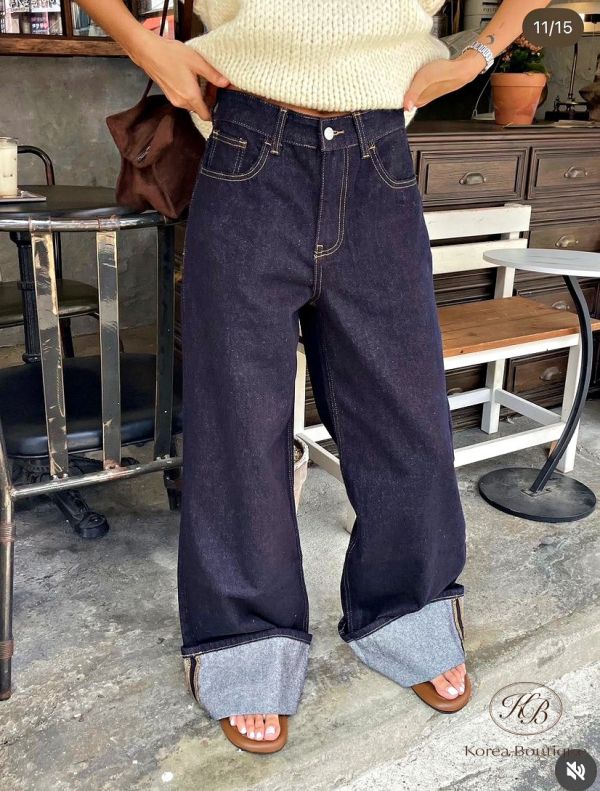 Fw390 秋季 下擺可摺德丹寧原色牛仔褲 