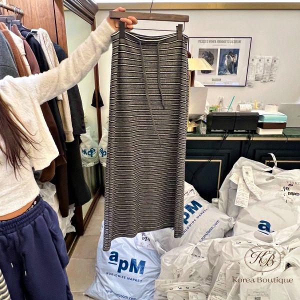 Fw458 冬季 落地感條紋半身裙 