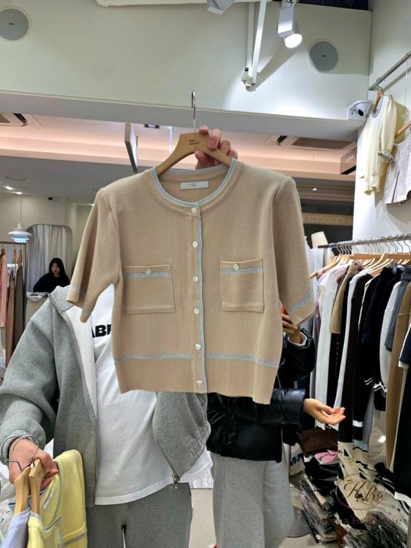 SS260 春季 配色好美的小香風針織短袖外套 