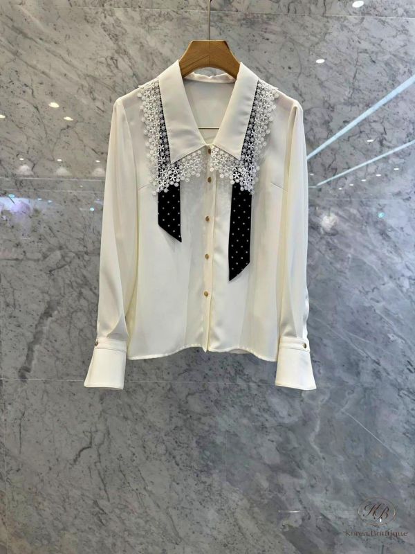 SS157 春季 重工js 蕾絲領巾襯衫 