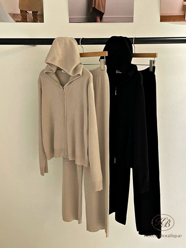 Fw348 秋季 針織薄長褲套裝 