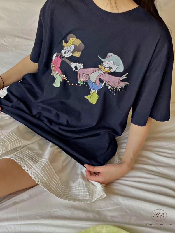 SS484 春季 手工縫劑兩片米奇卡通tee 
