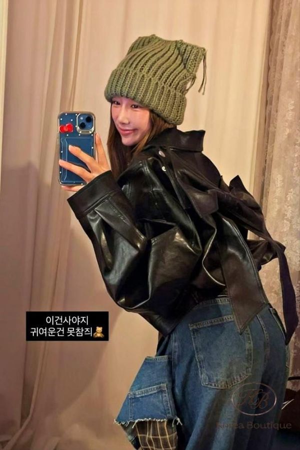 SS130 春季 蝴蝶結造型皮衣 