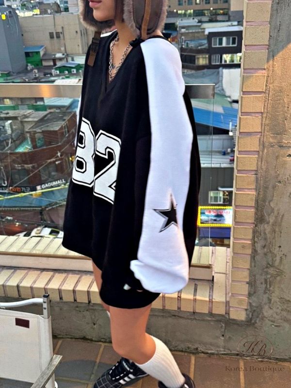 Fw443 冬季 數字運動感上衣 長版 