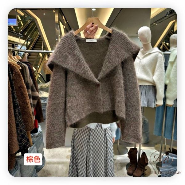 FWKR39 冬季 可愛領口短版毛衣開襟外套 