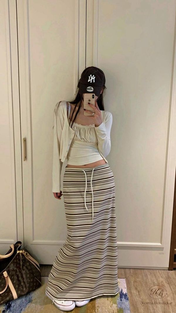 SS227 春季 條紋落地裙 