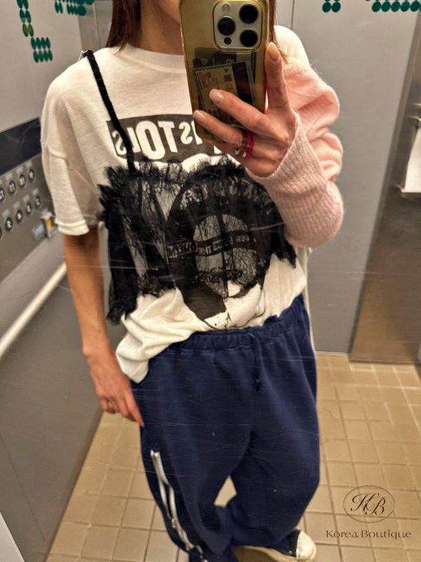 SS314 春季 假兩件蕾絲搖滾tee 