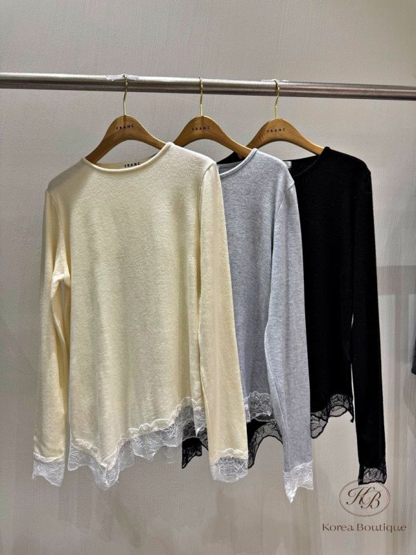 SS11 冬季 下擺有蕾絲設計的上衣 絨布面 