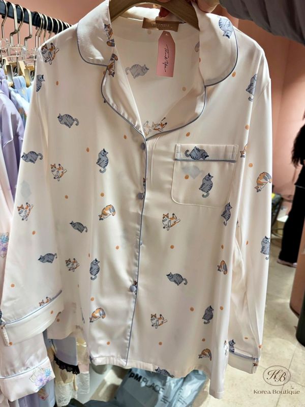 FWKR23 冬季 貓咪緞面睡衣 