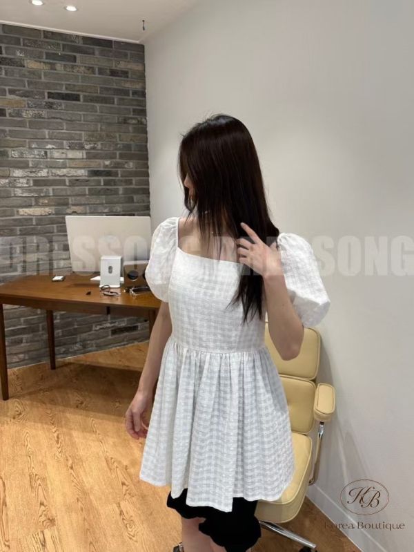 Spv31 春裝 氣質方領澎袖綁帶上衣 
