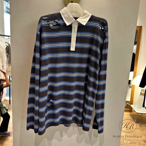 Fw141 秋季 破損感polo條紋衫 