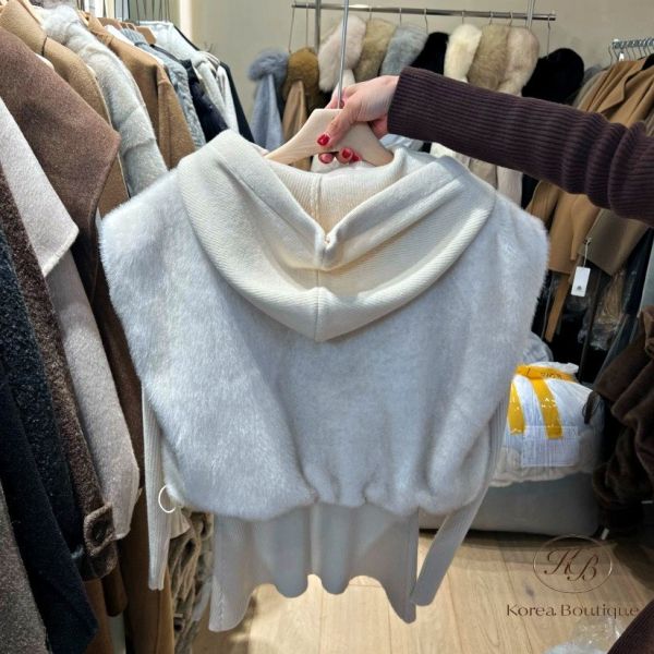 FWKR37 冬季 皮草背心 帽子可拆 