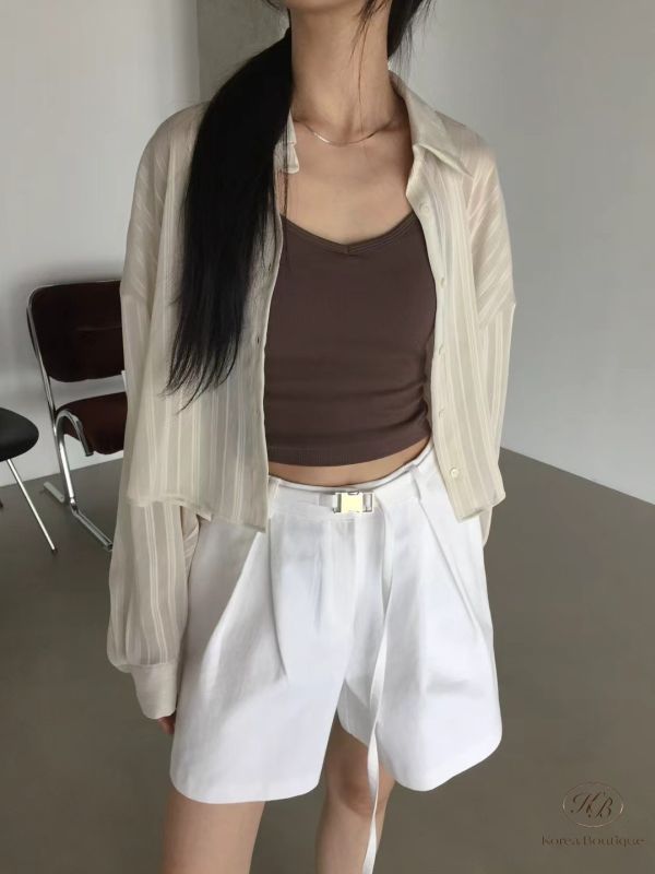 Kr08 夏裝 後磅小腰帶打褶A字短褲 