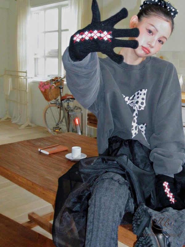 FWKR76 冬季 兩面圖案都好可愛的蝴蝶結衛衣 