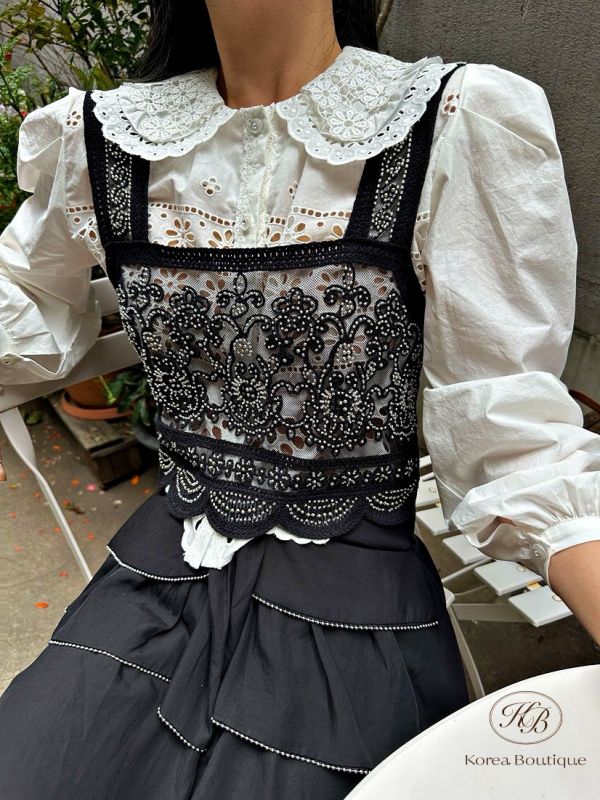 Fw354 秋季 珠串蕾絲馬甲 