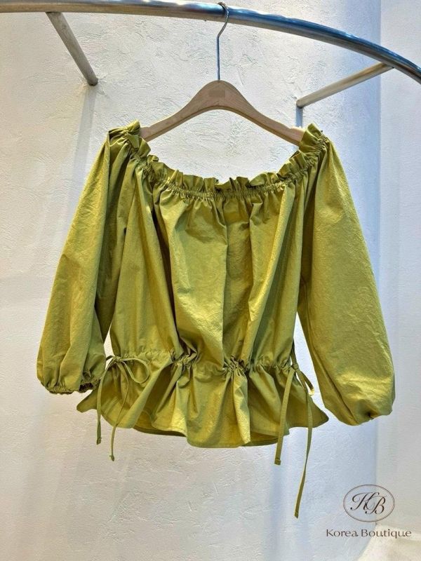 SS357 春季 腰間可綁帶拉平口上衣 