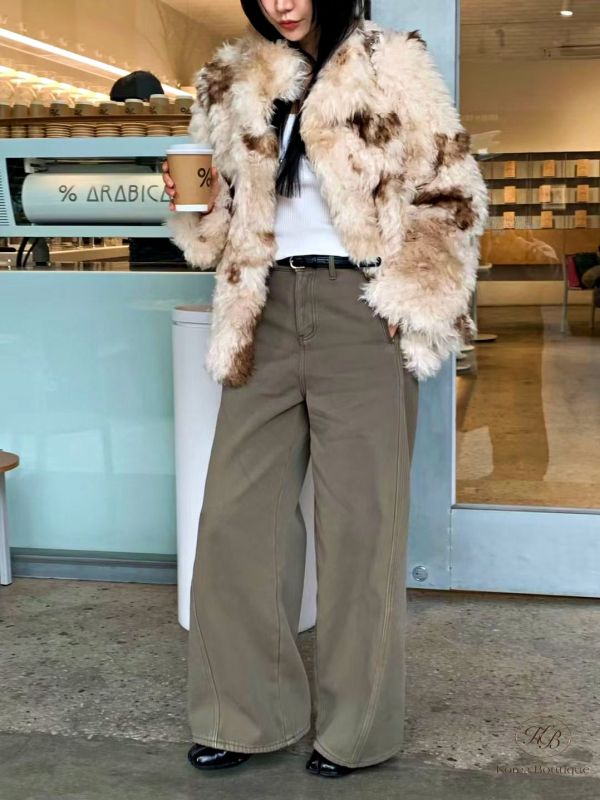 FWKR103 冬季 奶茶斑點毛毛外套 有鋪棉 