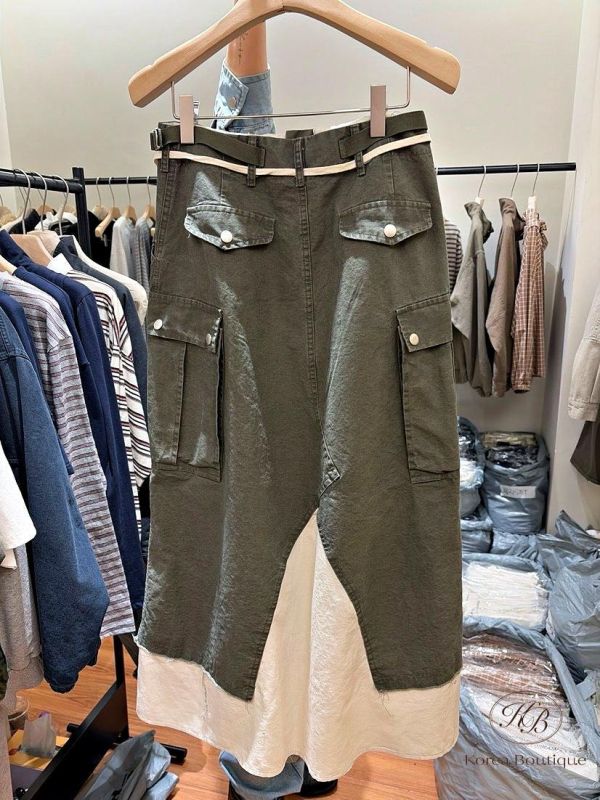 SS99 春季 超有設計感的丹寧拼接半身裙 