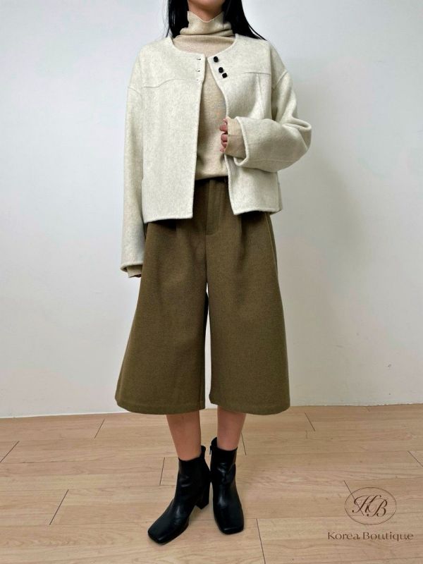 Fw367 秋季 時髦的毛呢七分褲 