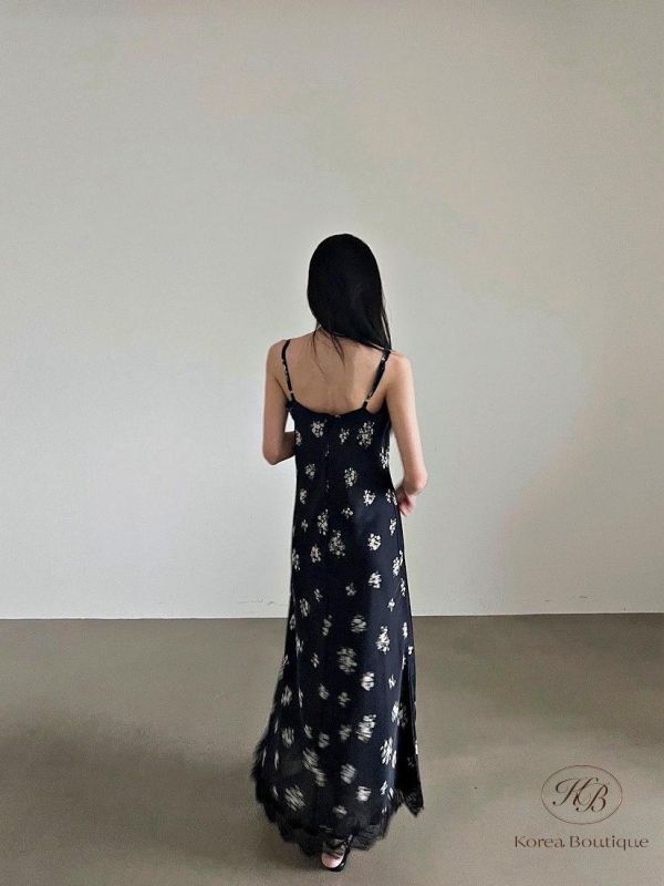 SS505 春季 碎花絲綢長洋裝 