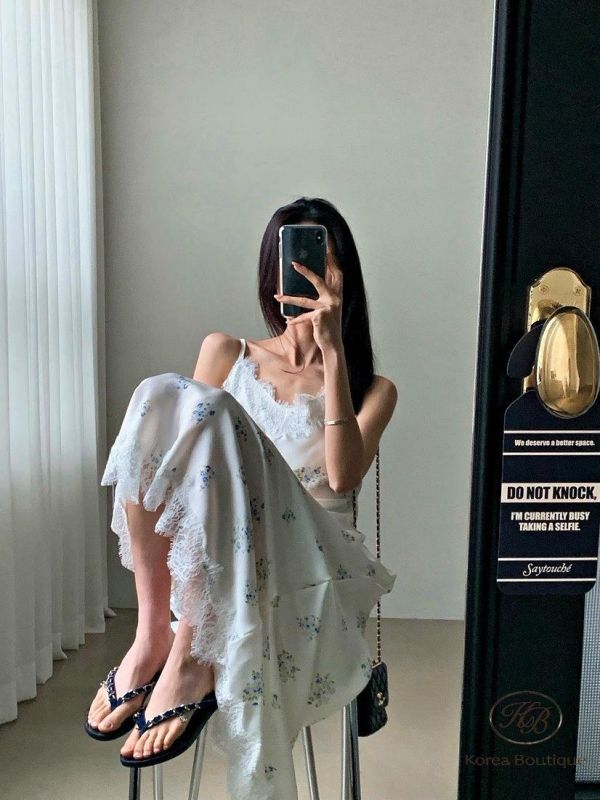 SS505 春季 碎花絲綢長洋裝 