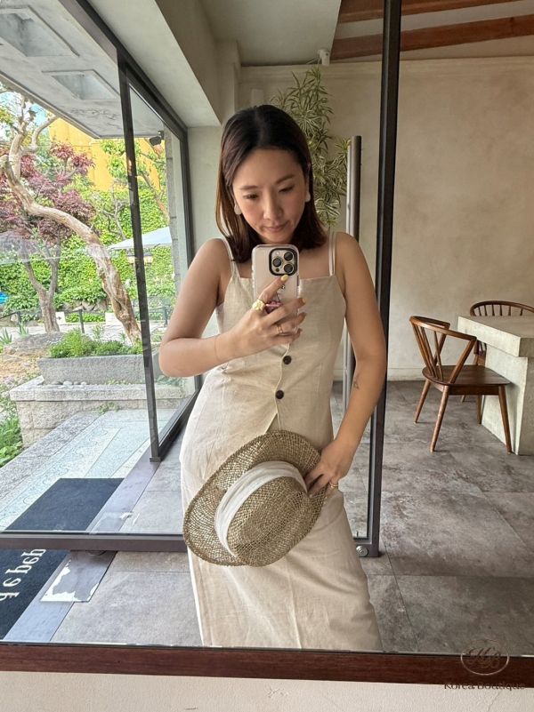 Kr19 夏裝 亞麻闆娘自留款 均碼 側面有鈕扣做調整 