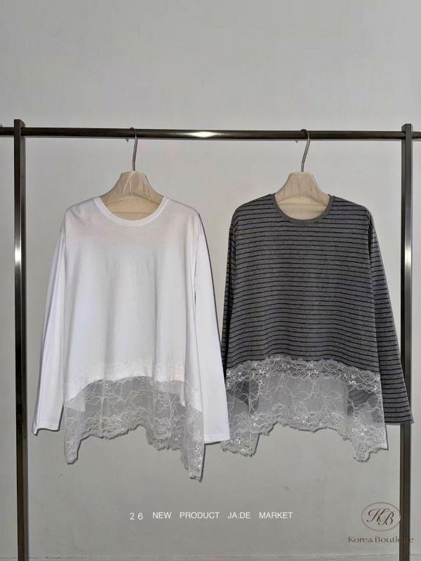 SS113 春季 蕾絲下擺造型素tee 