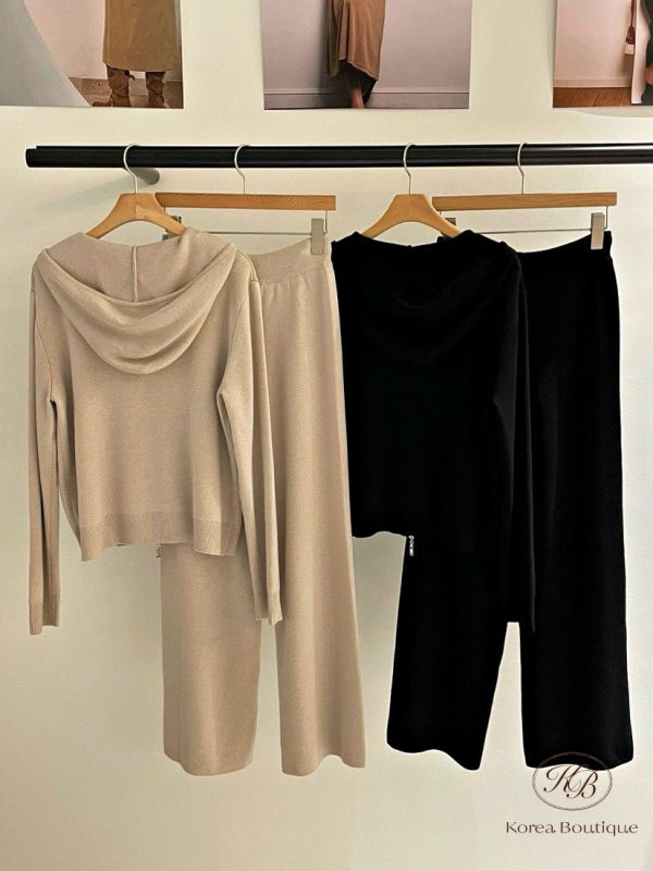 Fw348 秋季 針織薄長褲套裝 