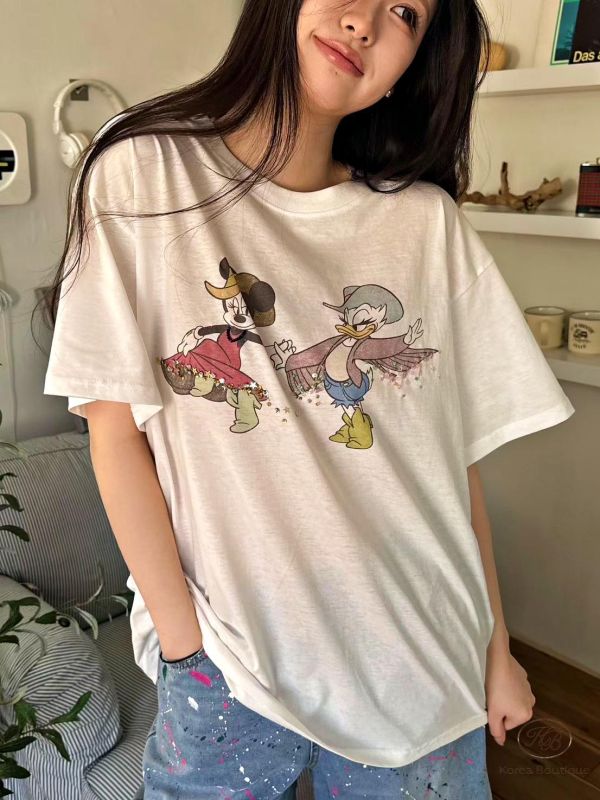 SS484 春季 手工縫劑兩片米奇卡通tee 