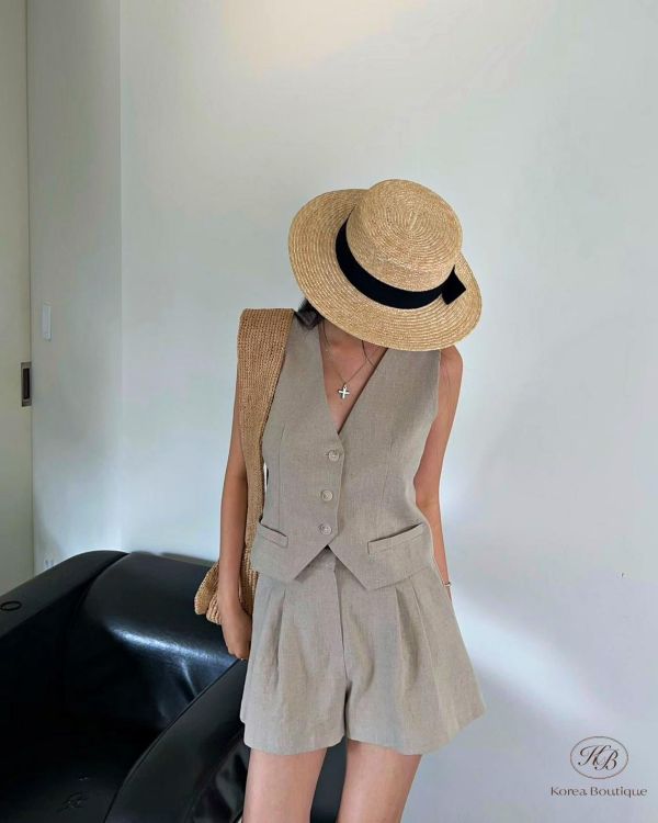 SS464 春季 亞麻背心套裝 
