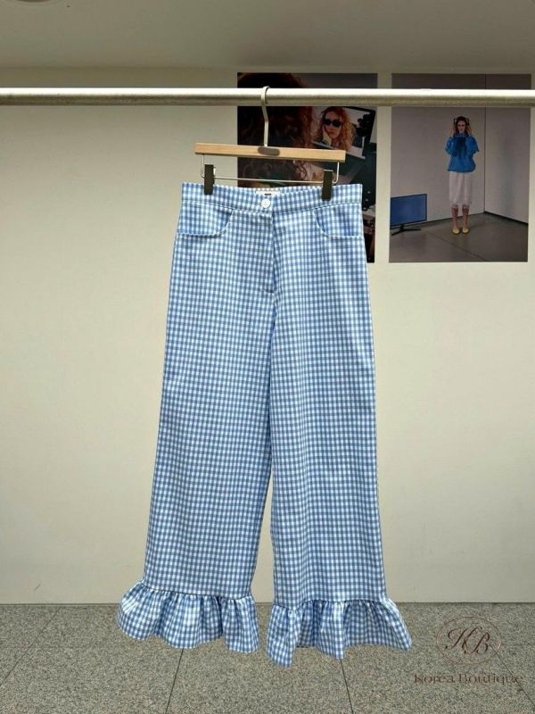 SS173 春季 可愛格紋花邊褲 