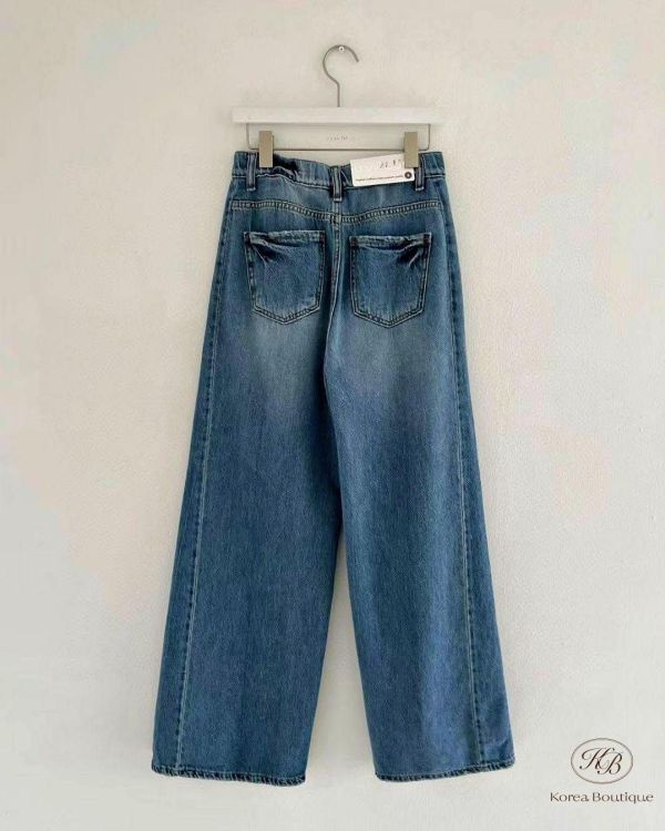 SS129 春季 造型車線直筒寬版牛仔褲 