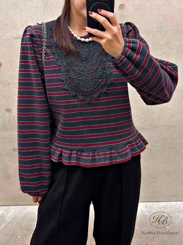 FWKR88 冬季 條紋絨布上衣 喜歡有點華麗感 